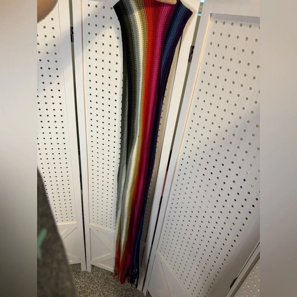 Cejon Rainbow Stripe Knit Scarf with Fringe – Vintage Style